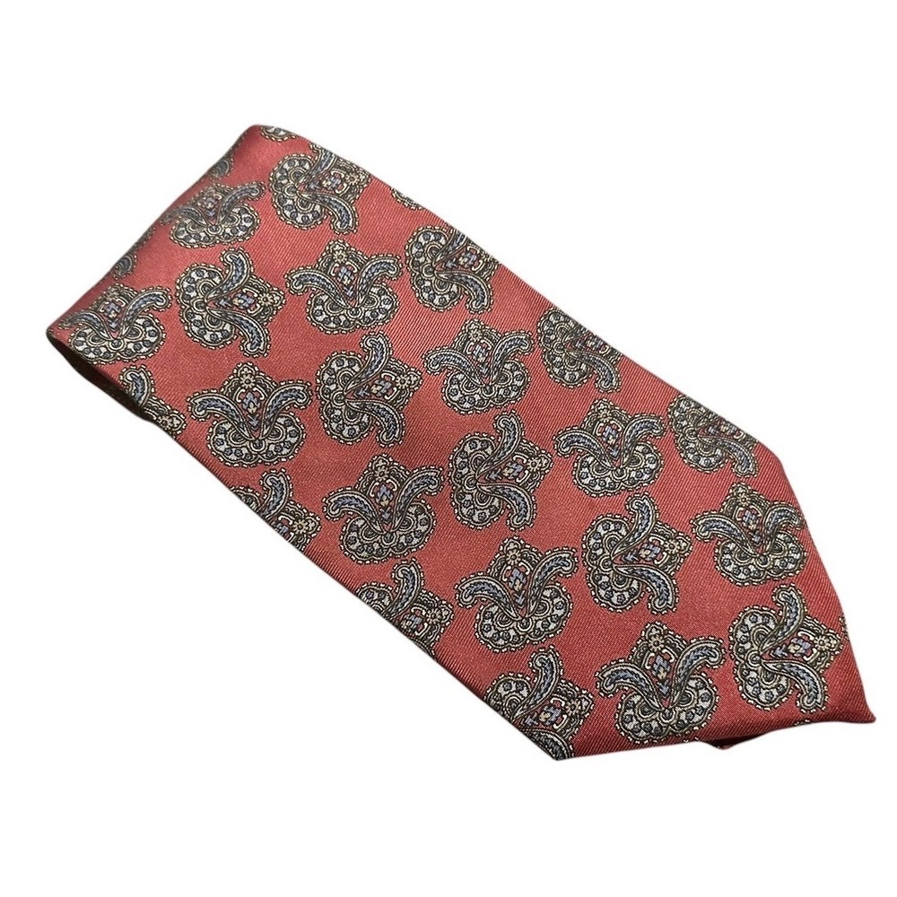 Christian Dior Silk Tie Mens Red Paisley Medallion Italian Fabric Made in USA